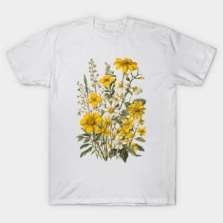 Vintage Cottagecore Yellow and White Flower Bouquet T-Shirt